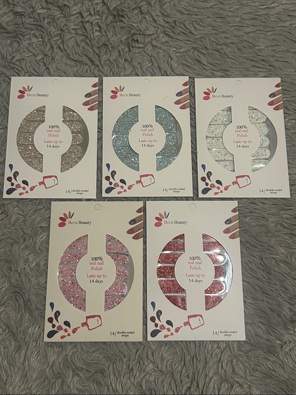 Glitter Nail Polish Strips - Pink, Blue, Silver, Rose, Red